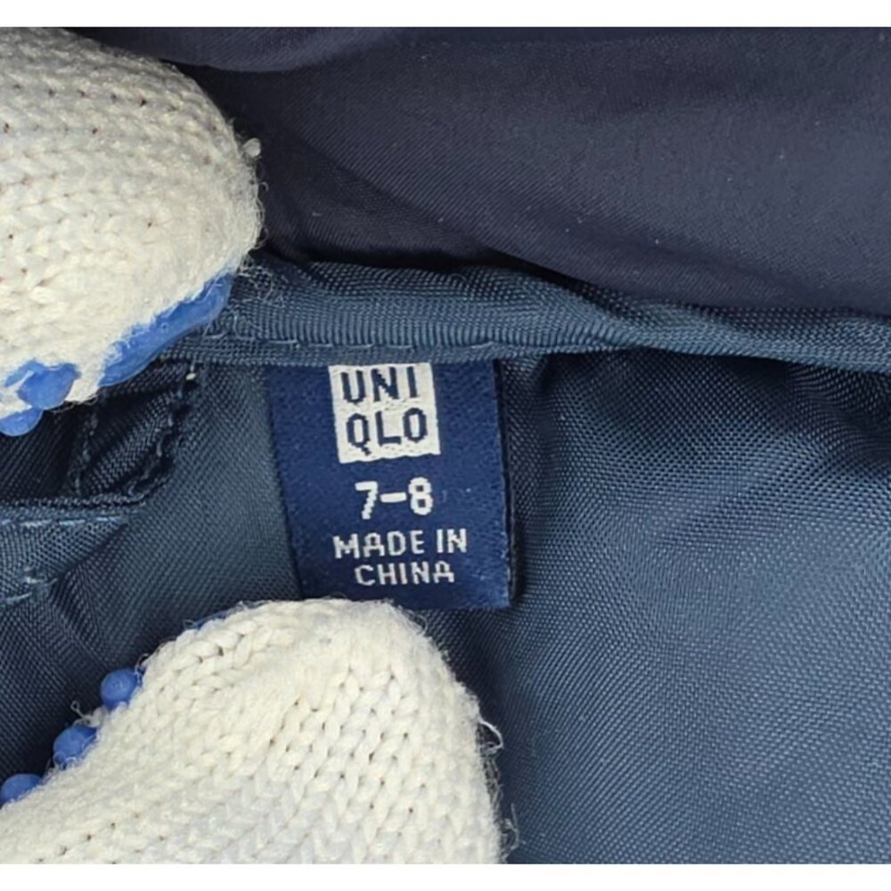 Uniqlo Puffer Jacket Youth Kids Boys 7-8 Navy Blue Lightweight Full Zip Hooded - Picture 6 of 9